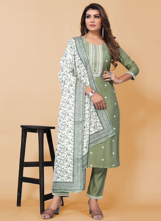 Salwar Suit Poly Silk Green Embroidered Salwar Kameez