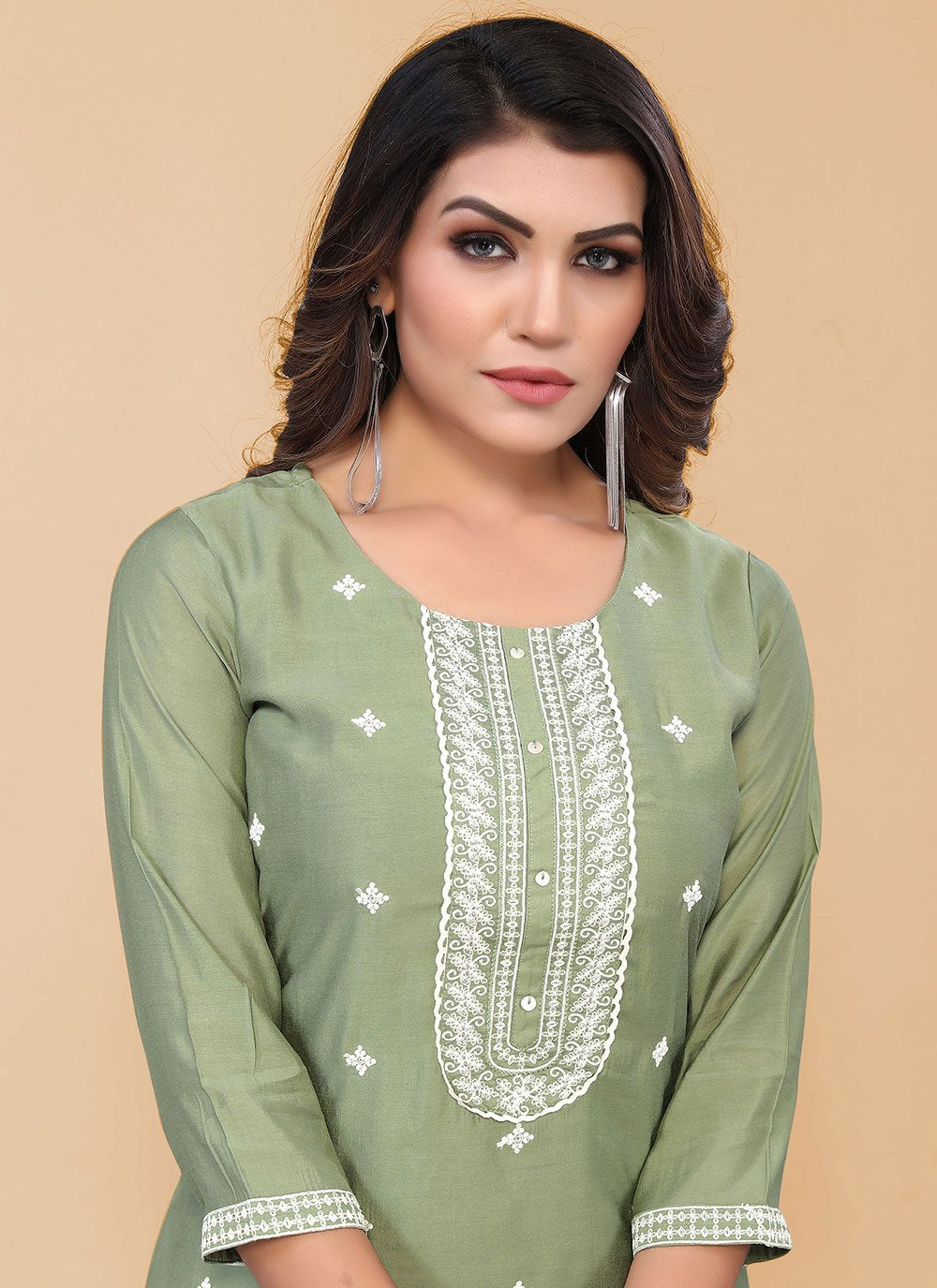 Salwar Suit Poly Silk Green Embroidered Salwar Kameez