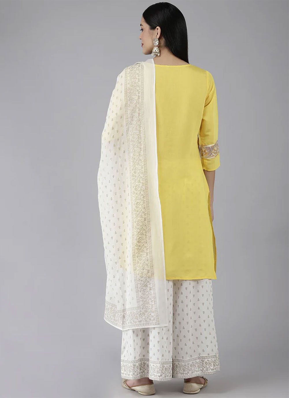 Palazzo Salwar Suit Poly Silk Yellow Embroidered Salwar Kameez