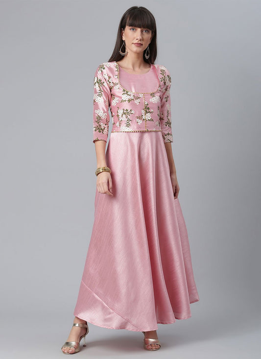 Casual Kurti Poly Silk Pink Plain Kurtis