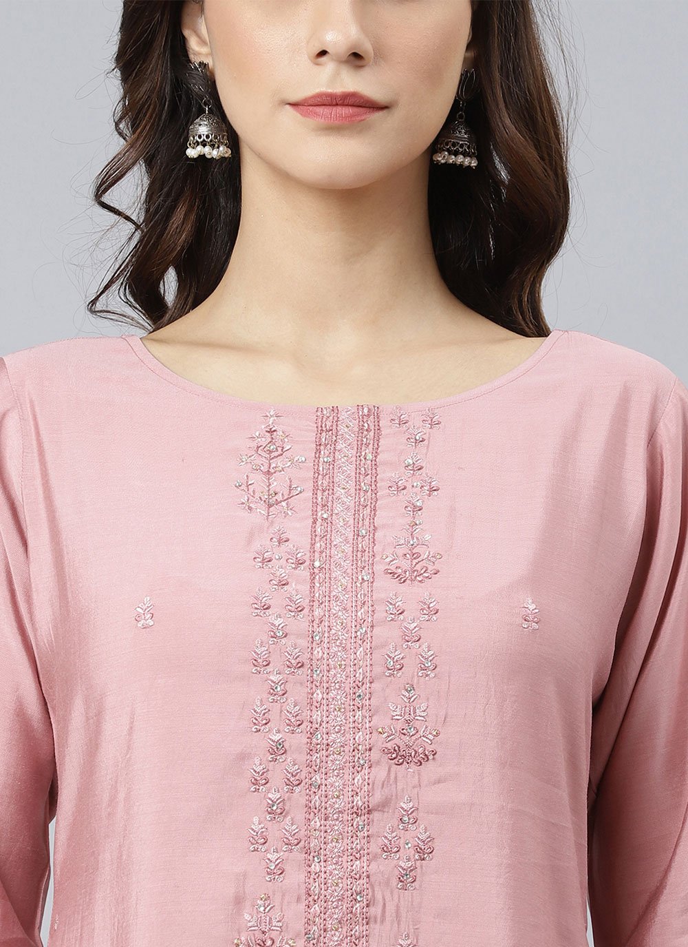 Salwar Suit Poly Silk Pink Embroidered Salwar Kameez