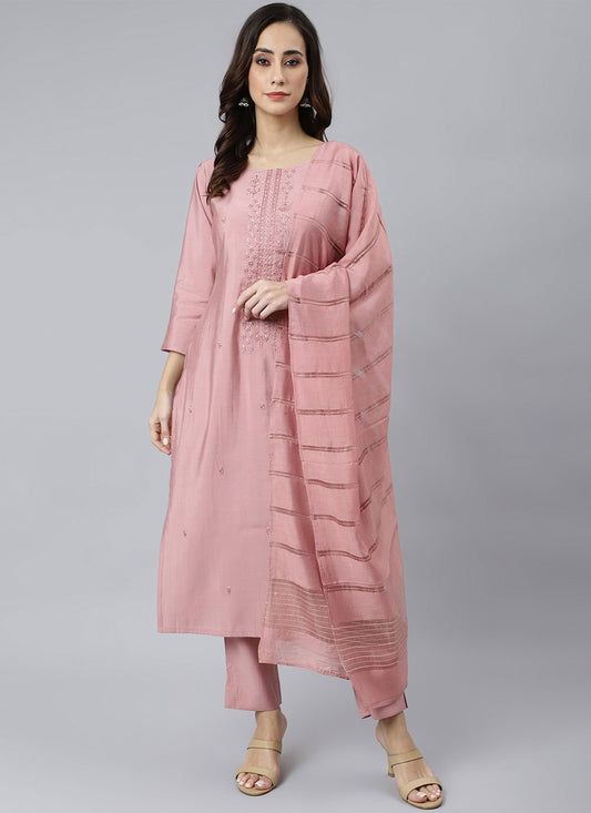Salwar Suit Poly Silk Pink Embroidered Salwar Kameez