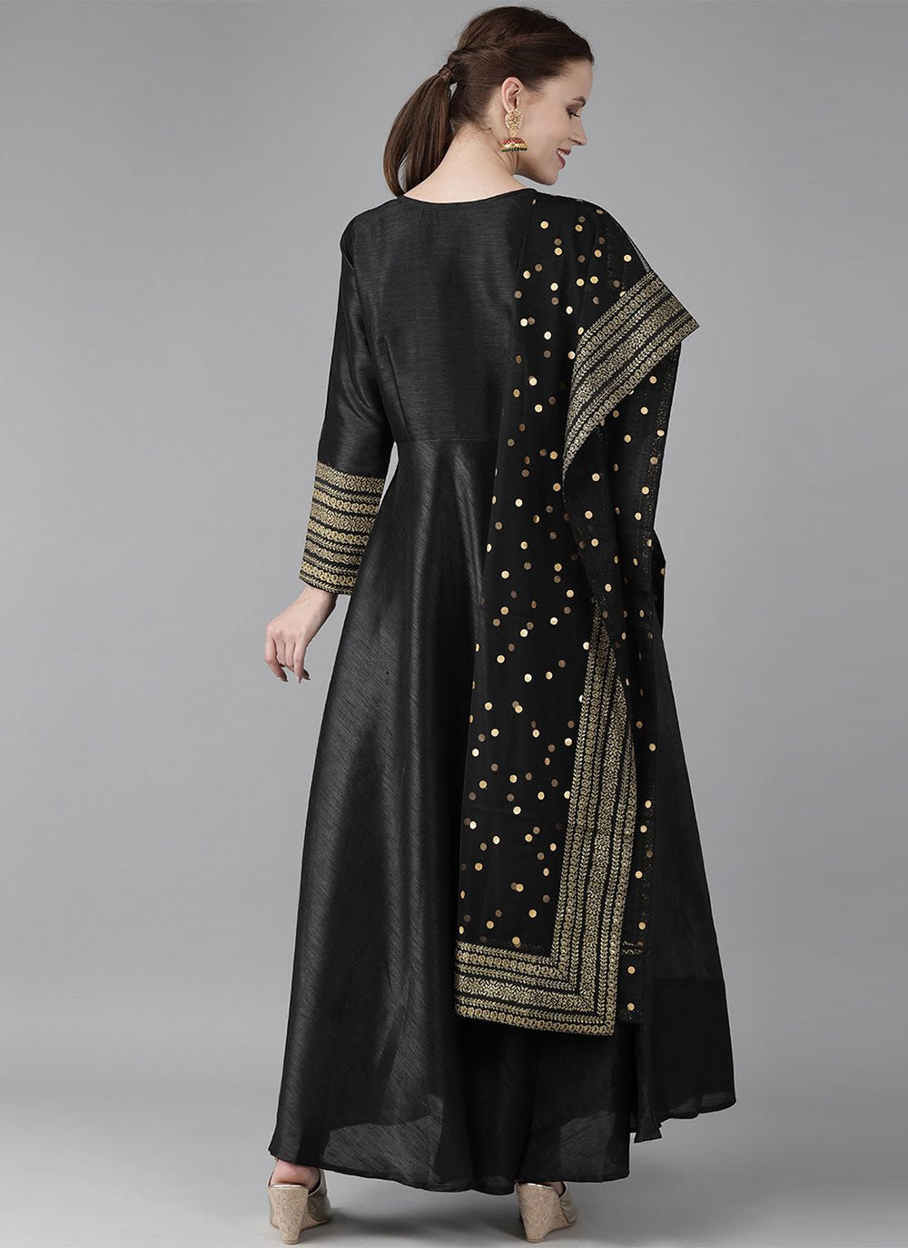 Designer Kurti Poly Silk Black Plain Kurtis