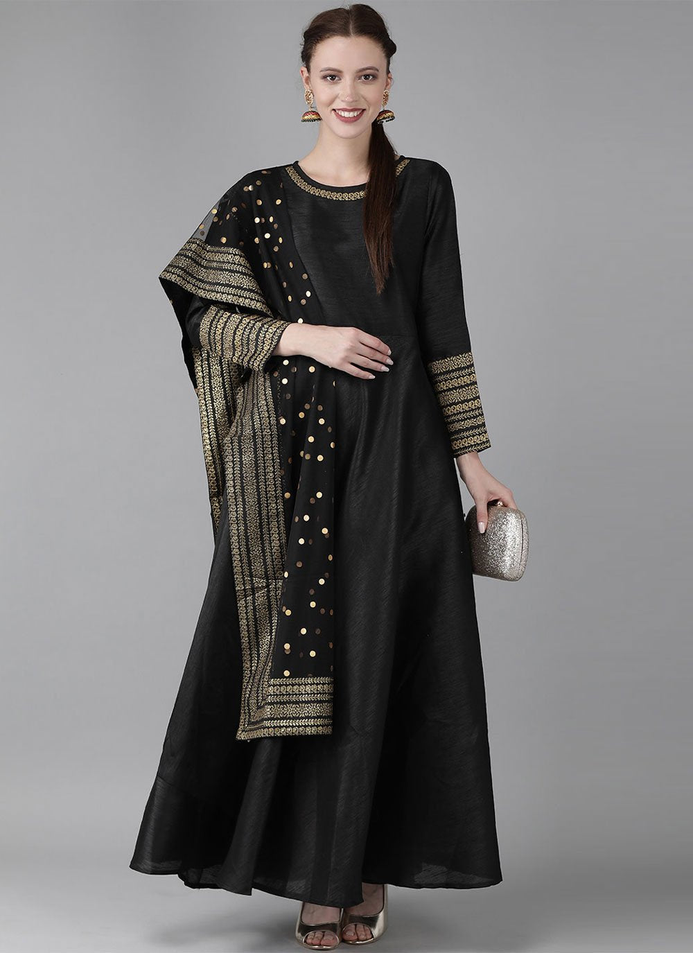 Designer Kurti Poly Silk Black Plain Kurtis