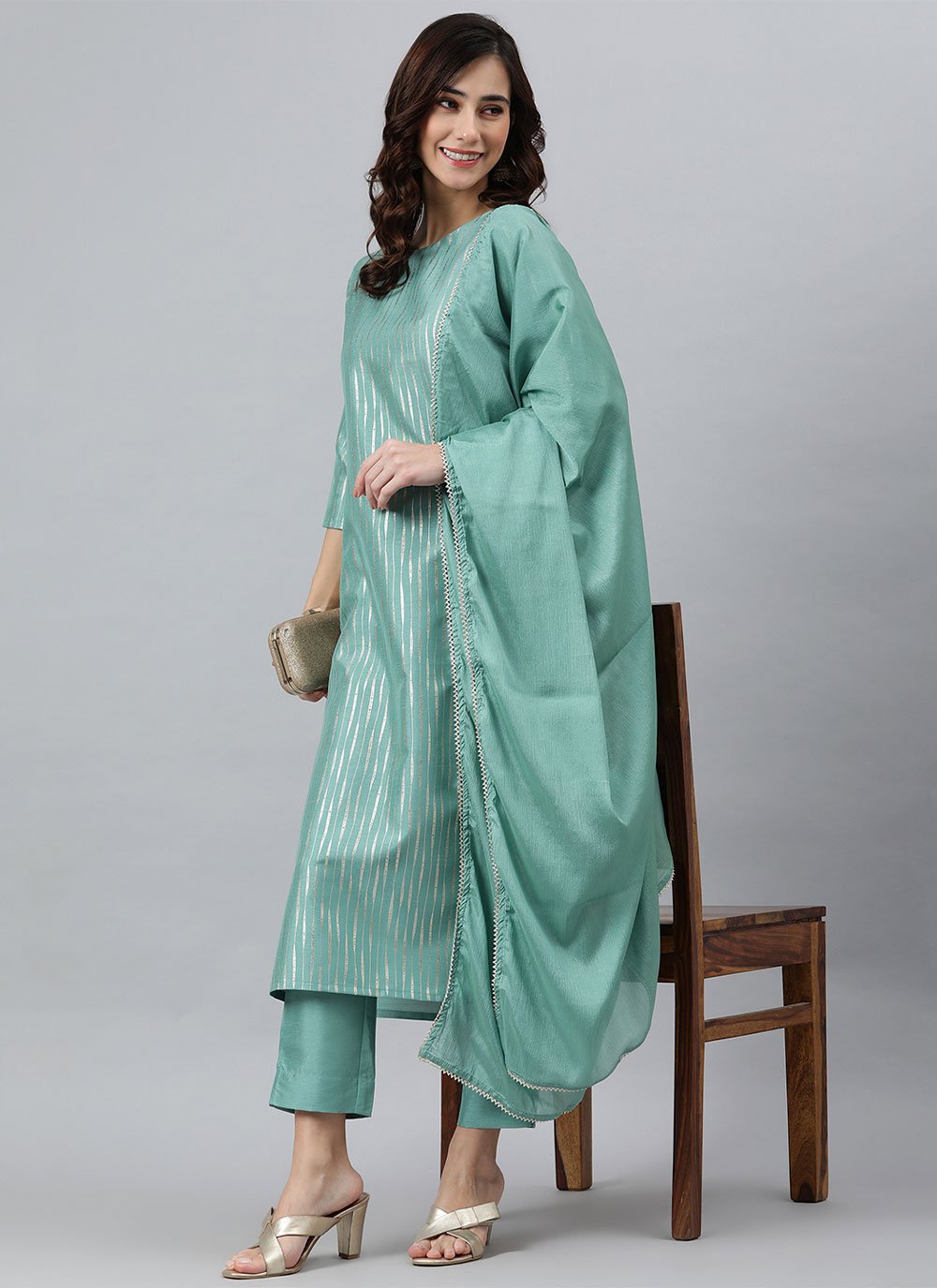 Pant Style Suit Poly Silk Aqua Blue Plain Salwar Kameez