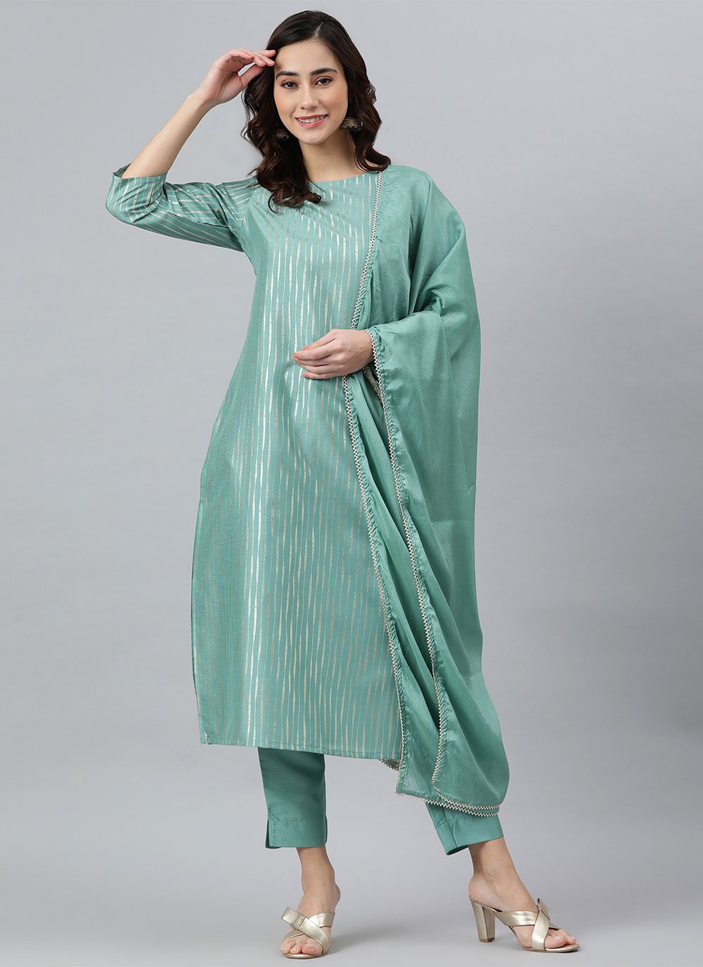 Pant Style Suit Poly Silk Aqua Blue Plain Salwar Kameez