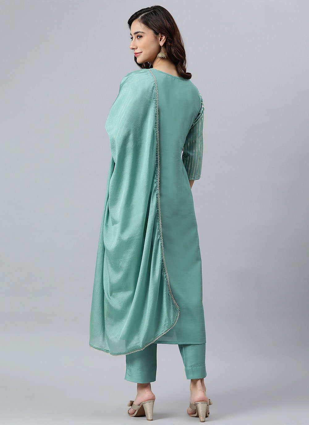 Pant Style Suit Poly Silk Aqua Blue Plain Salwar Kameez