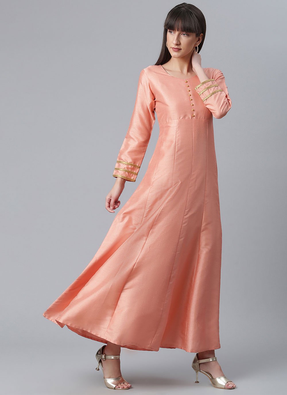 Casual Kurti Poly Silk Peach Plain Kurtis