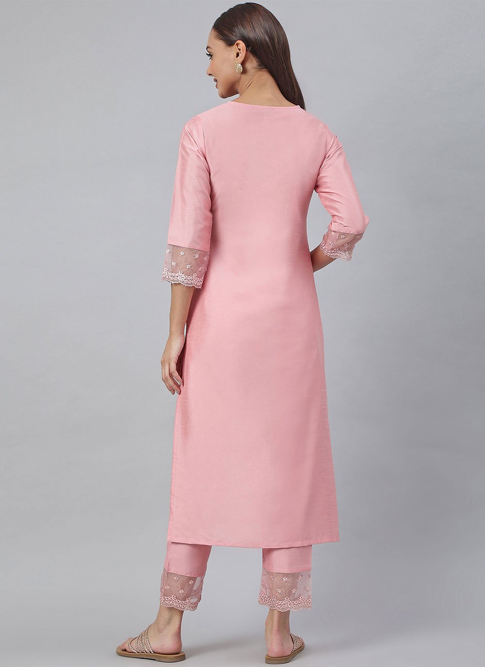 Salwar Suit Poly Silk Pink Plain Salwar Kameez