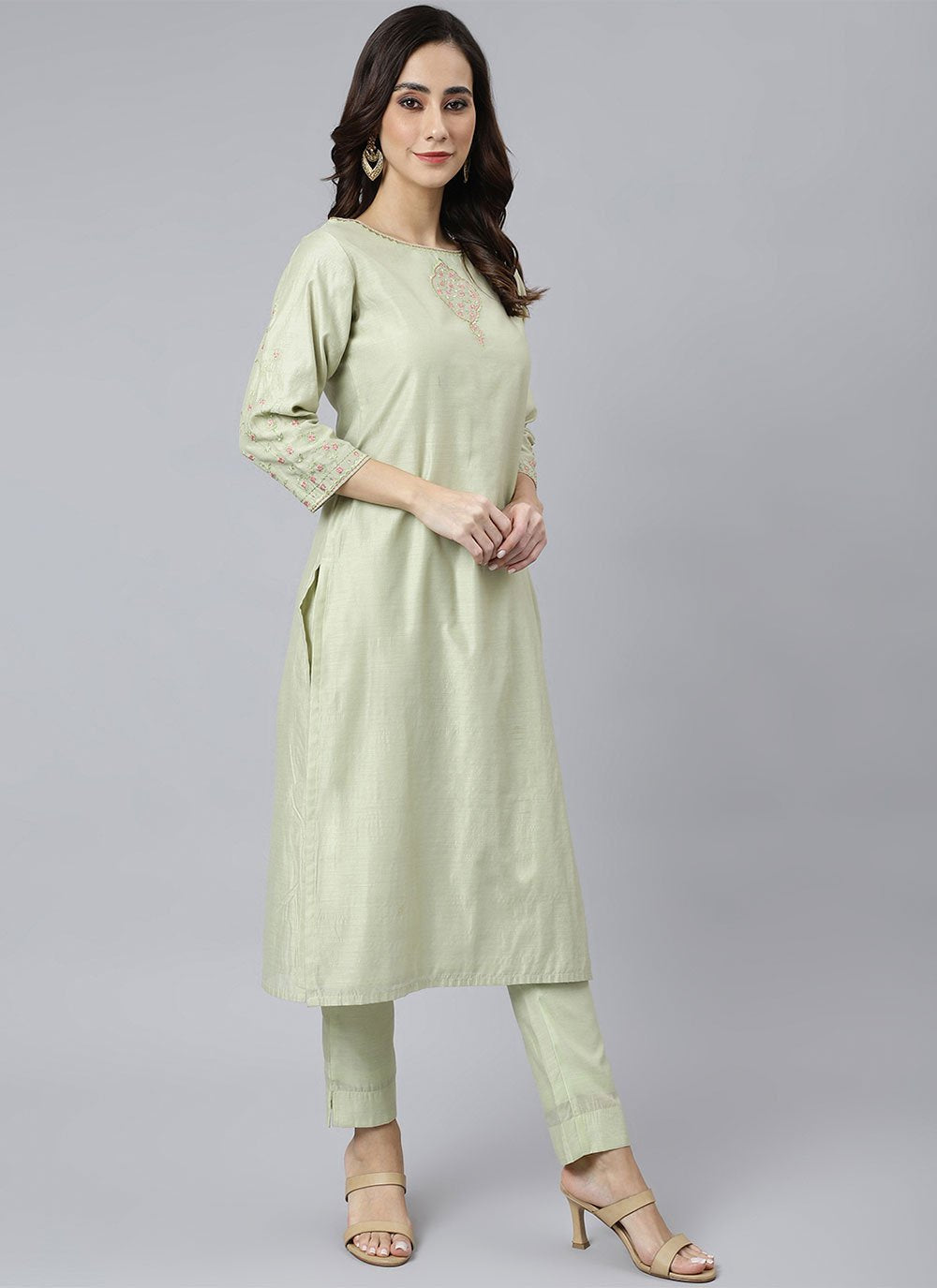 Salwar Suit Poly Silk Sea Green Embroidered Salwar Kameez