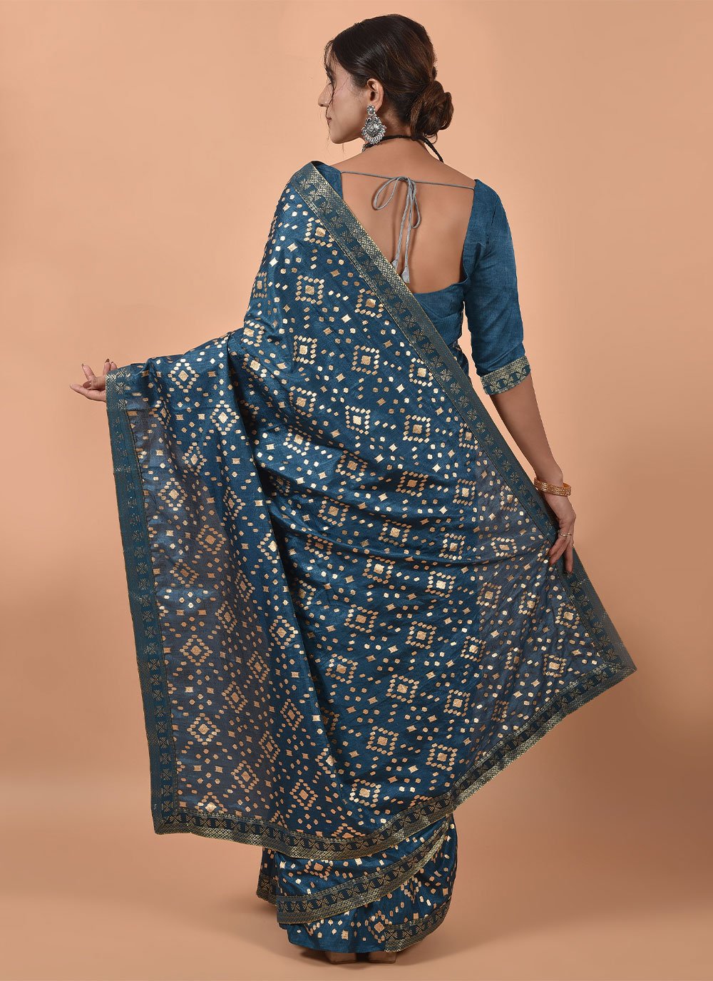 Classic Poly Silk Teal Foil Print Saree