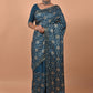 Classic Poly Silk Teal Foil Print Saree