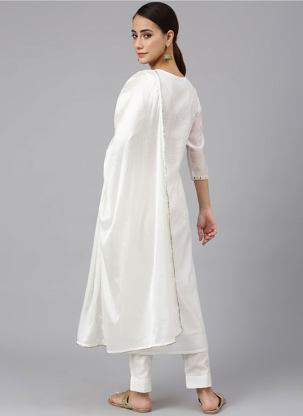 Salwar Suit Poly Silk White Embroidered Salwar Kameez
