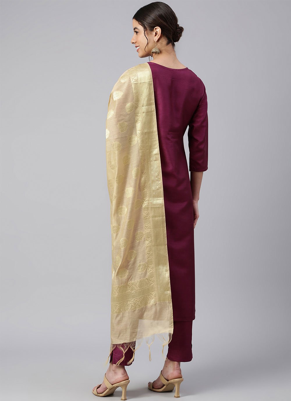 Straight Salwar Suit Poly Silk Magenta Embroidered Salwar Kameez