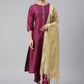 Straight Salwar Suit Poly Silk Magenta Embroidered Salwar Kameez