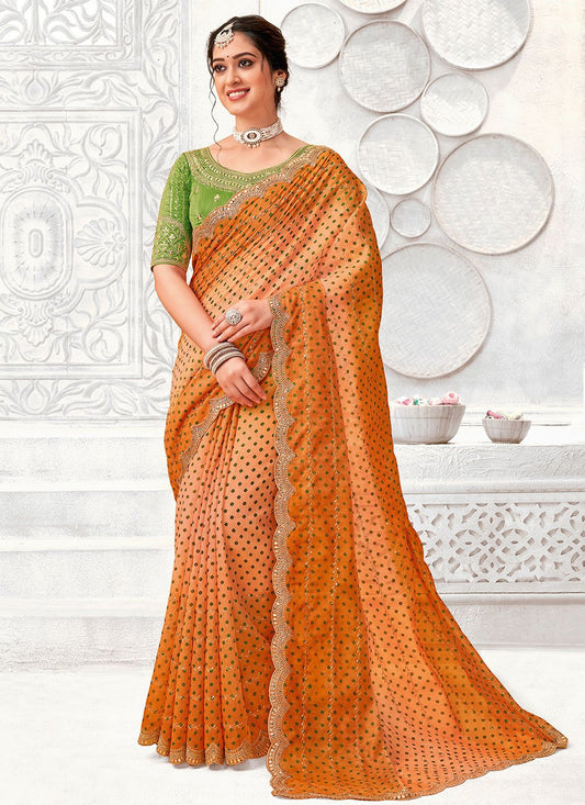 Classic Polyester Orange Digital Print Saree