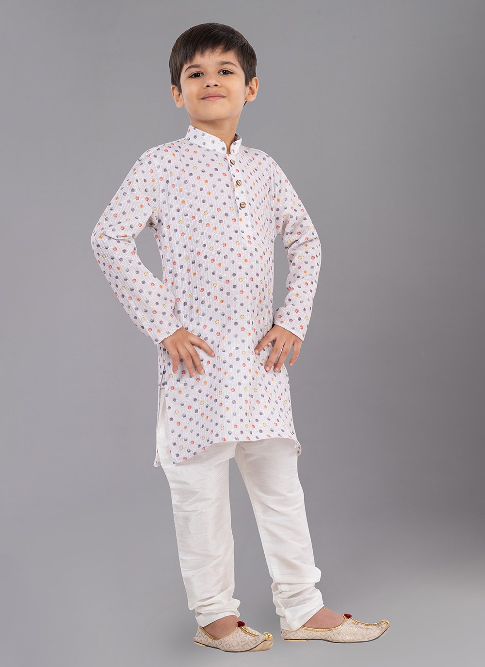 Kurta Pyjama Polyester White Digital Print Kids