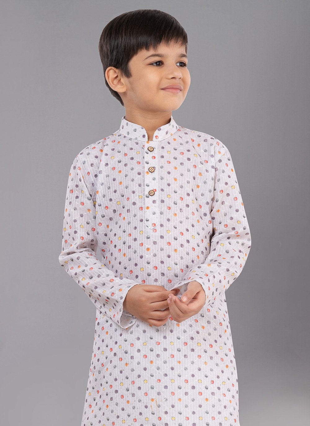 Kurta Pyjama Polyester White Digital Print Kids