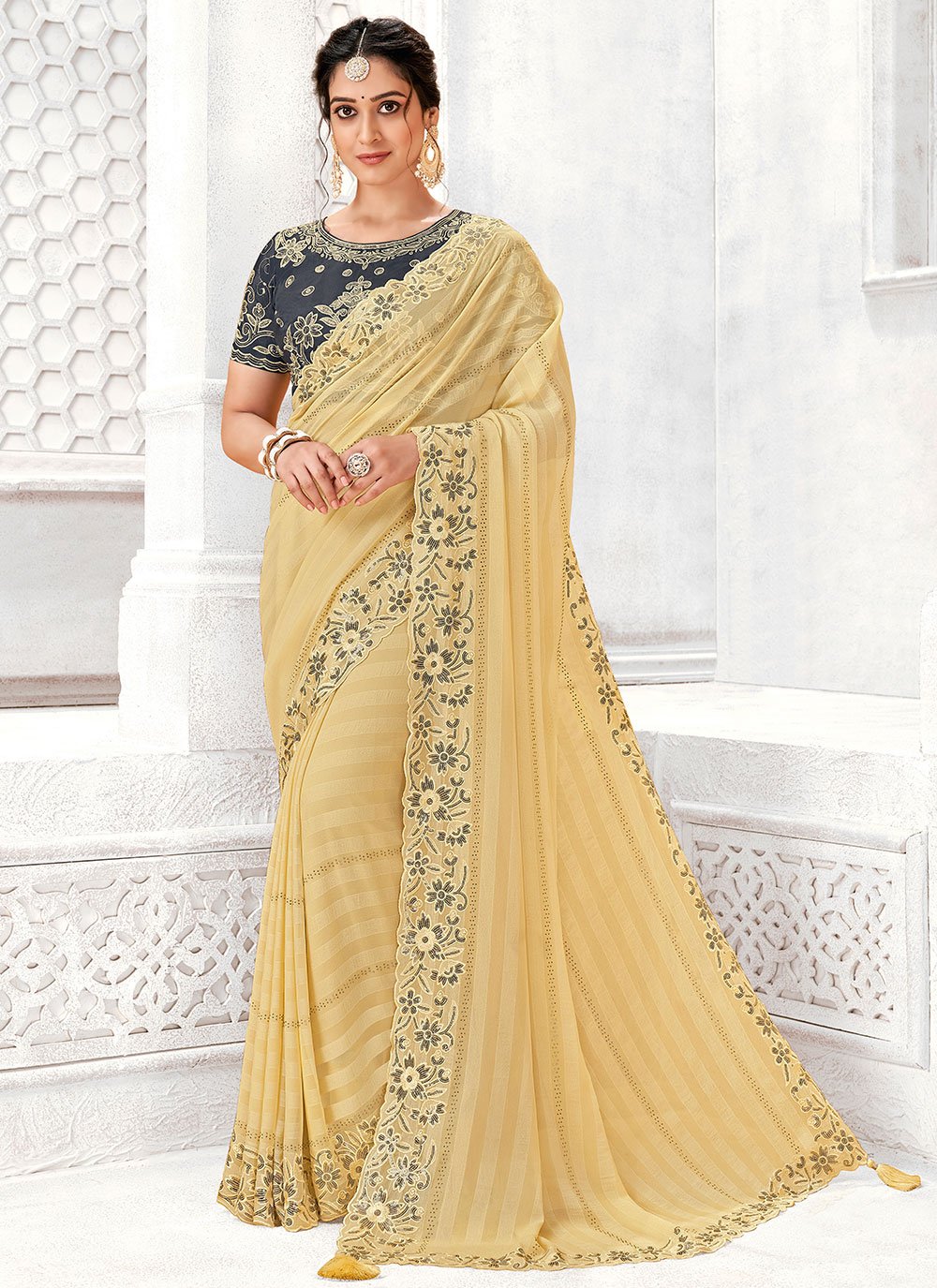 Contemporary Polyester Beige Digital Print Saree