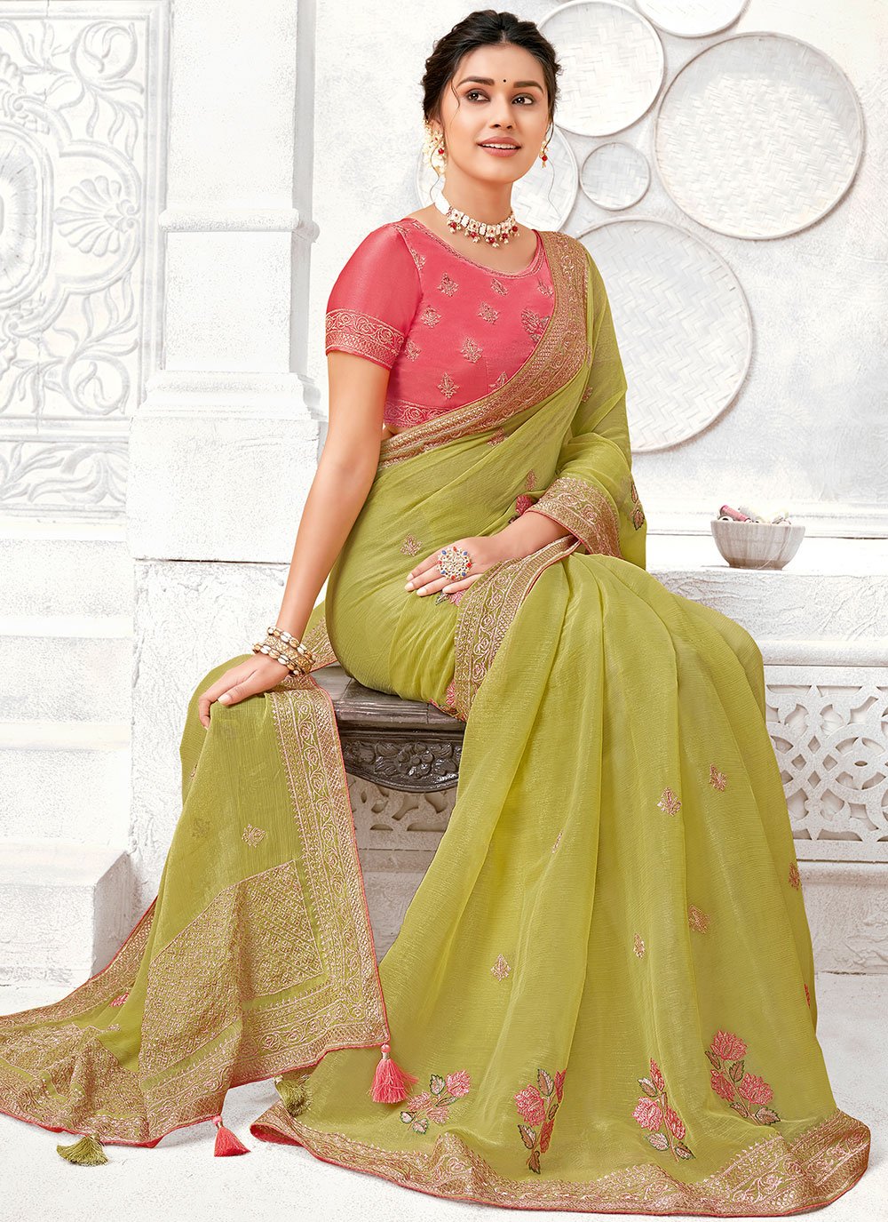 Contemporary Polyester Green Digital Print Saree