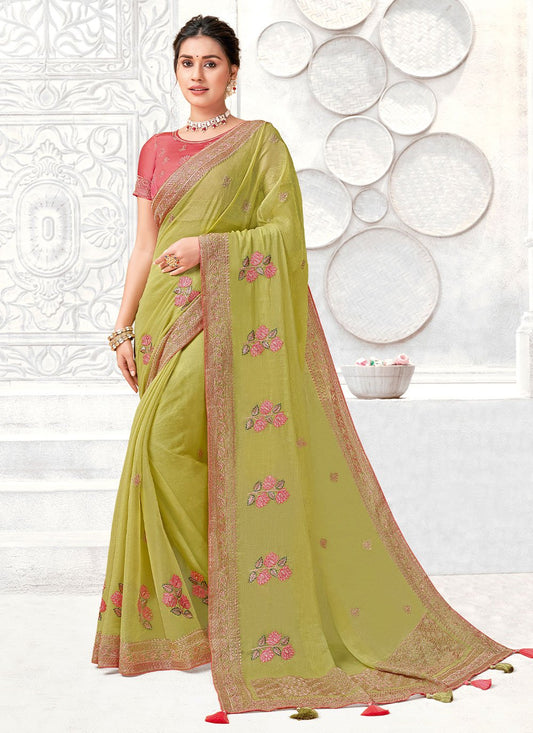 Contemporary Polyester Green Digital Print Saree