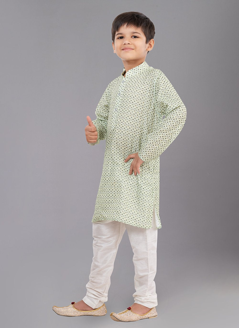 Kurta Pyjama Polyester Green Digital Print Kids