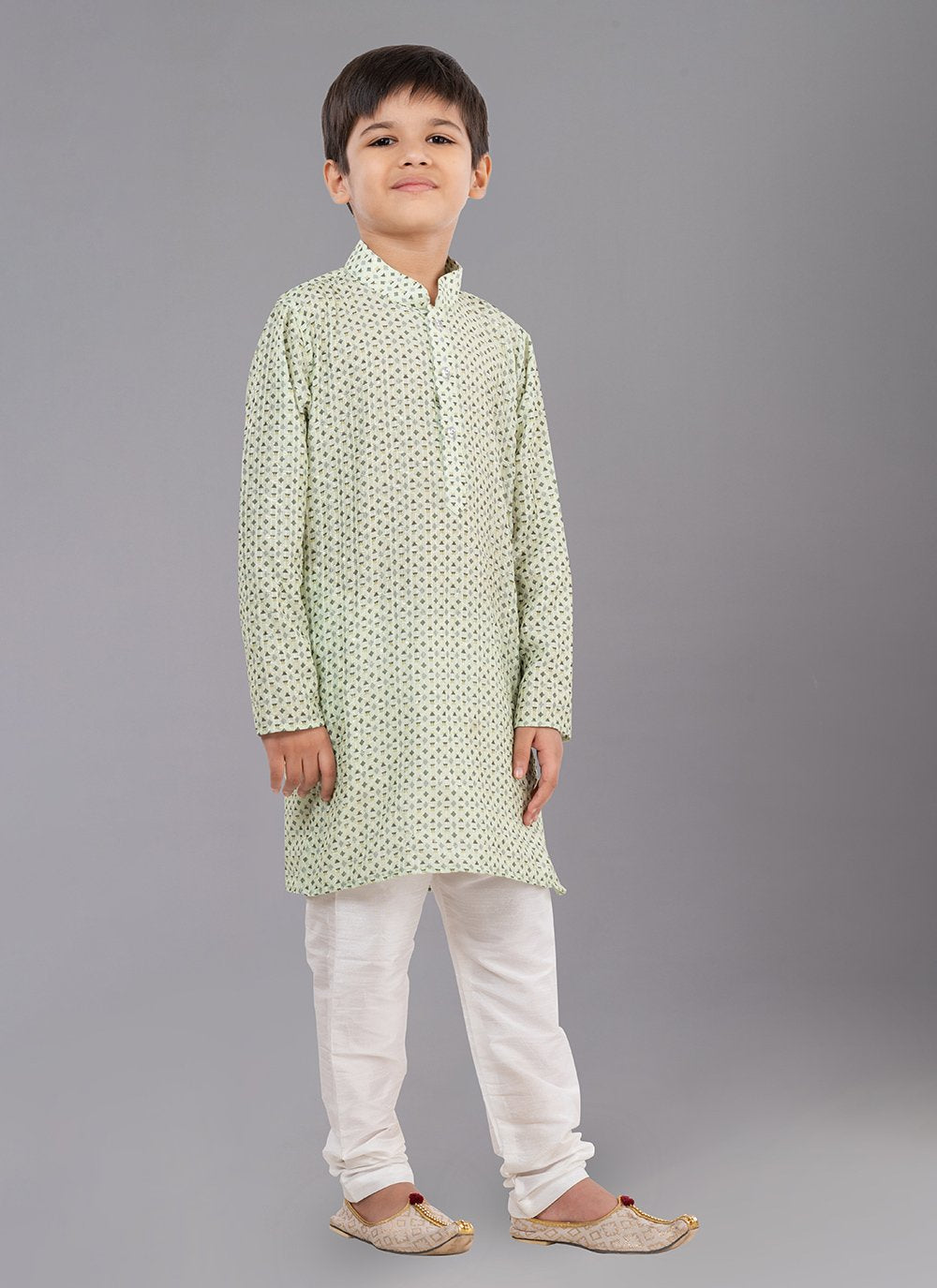 Kurta Pyjama Polyester Green Digital Print Kids