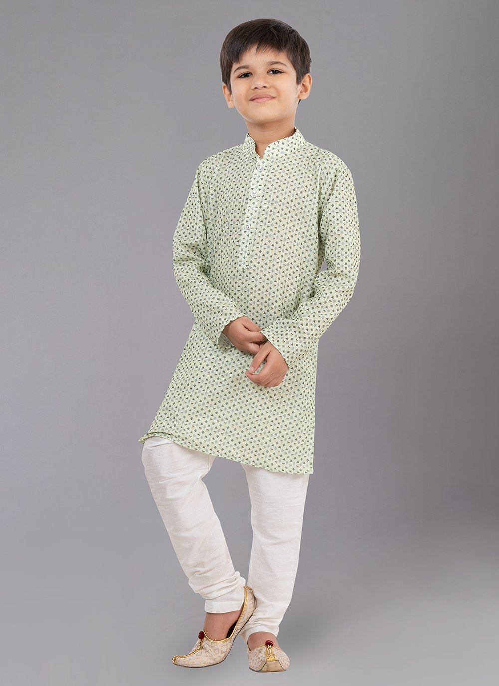 Kurta Pyjama Polyester Green Digital Print Kids