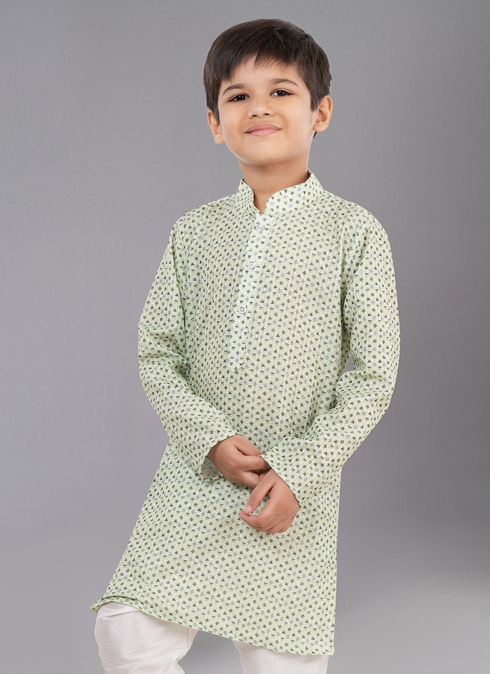 Kurta Pyjama Polyester Green Digital Print Kids