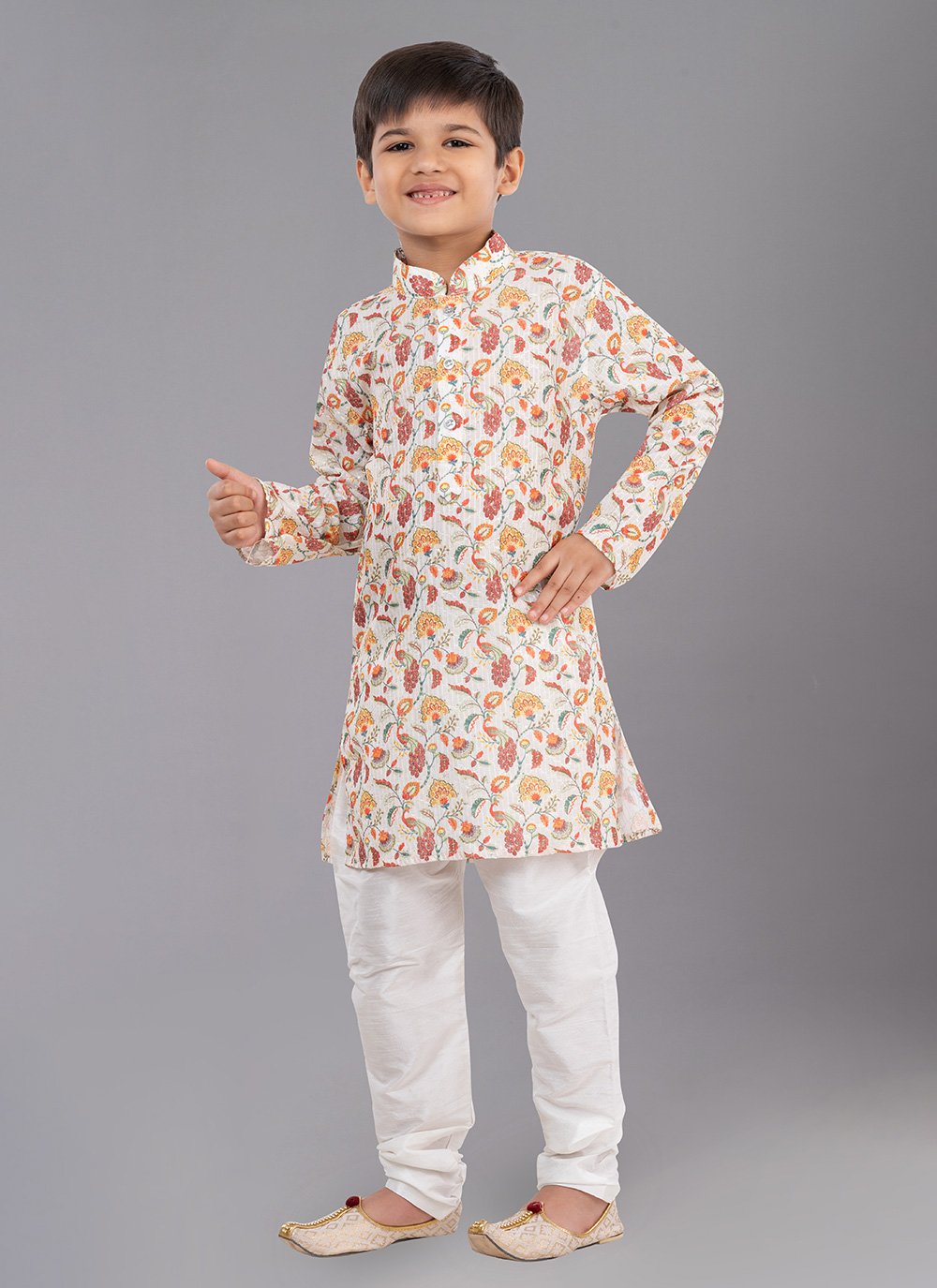 Kurta Pyjama Polyester Off White Digital Print Kids