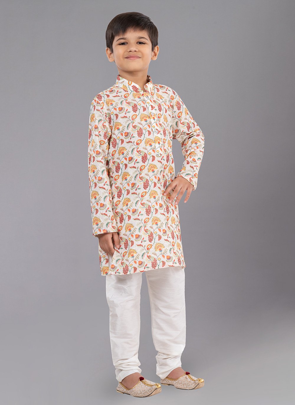 Kurta Pyjama Polyester Off White Digital Print Kids