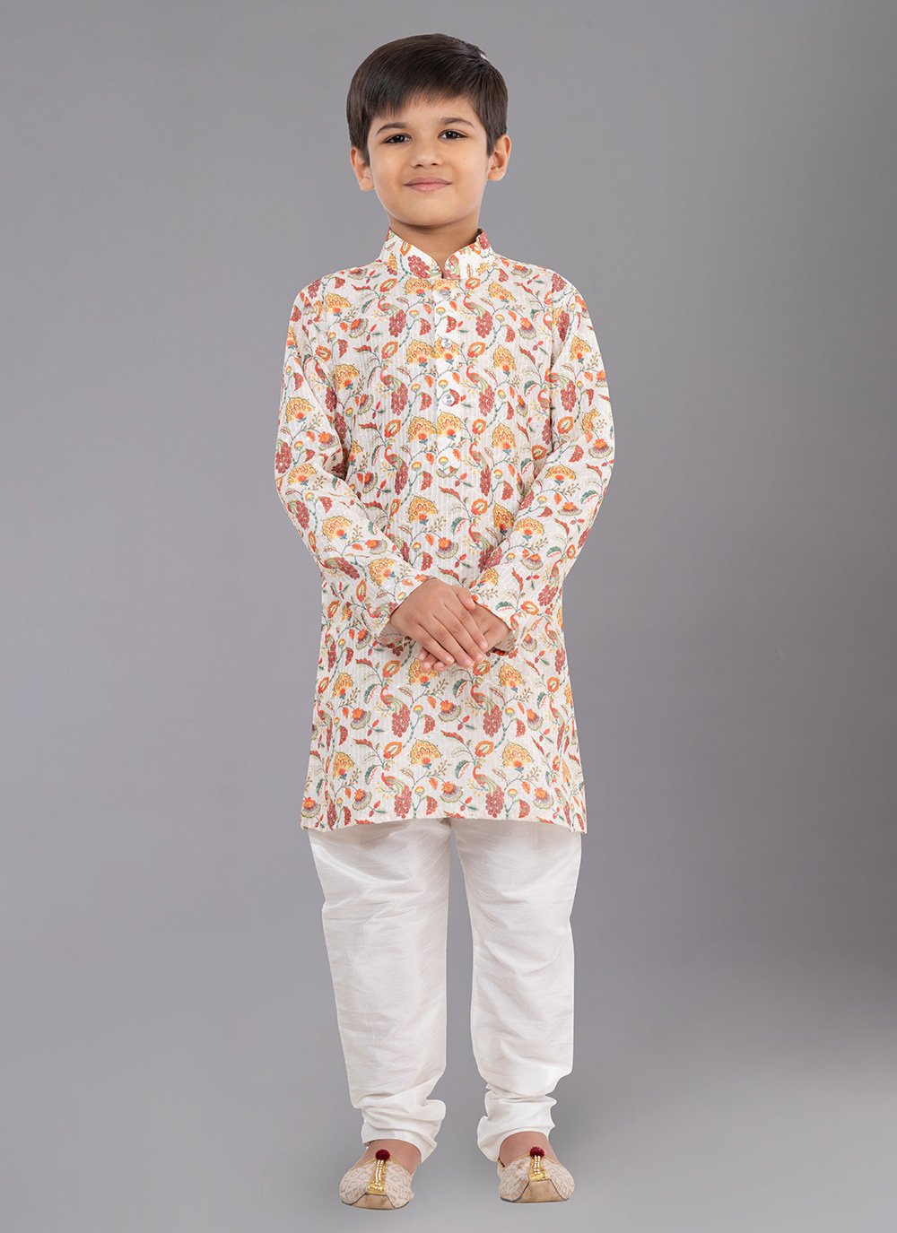 Kurta Pyjama Polyester Off White Digital Print Kids