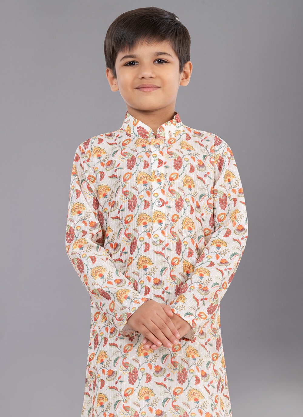 Kurta Pyjama Polyester Off White Digital Print Kids