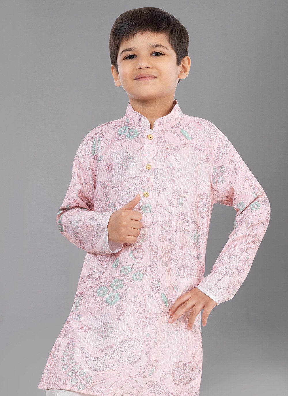 Kurta Pyjama Polyester Pink Digital Print Kids