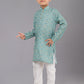 Kurta Pyjama Polyester Sea Green Digital Print Kids