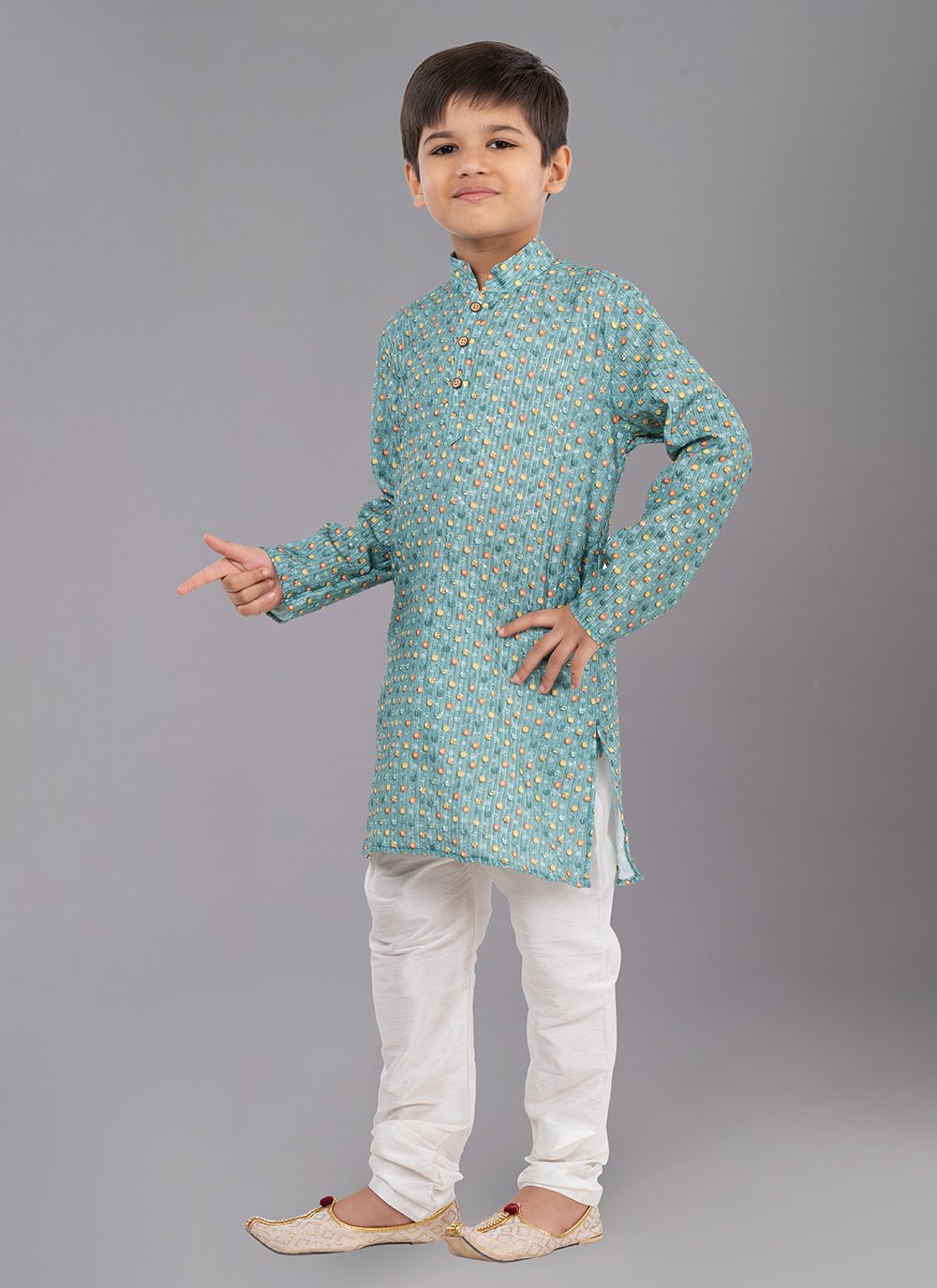 Kurta Pyjama Polyester Sea Green Digital Print Kids