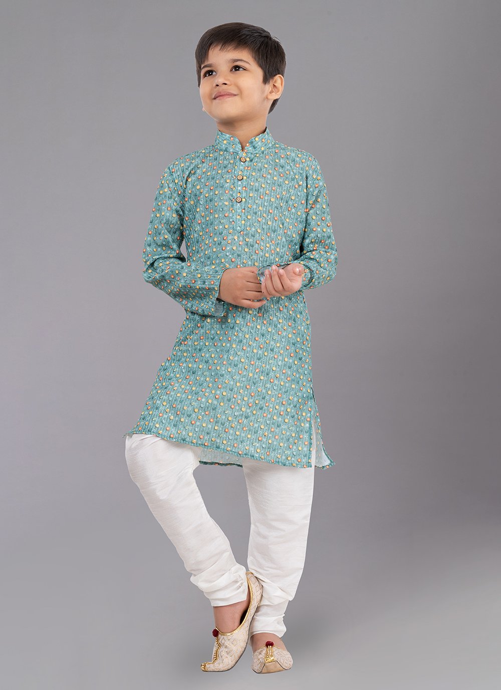 Kurta Pyjama Polyester Sea Green Digital Print Kids