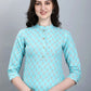 Casual Kurti Cotton Aqua Blue Booti Kurtis