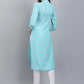 Casual Kurti Cotton Aqua Blue Booti Kurtis