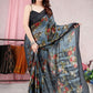 Classic Chiffon Grey Floral Patch Saree