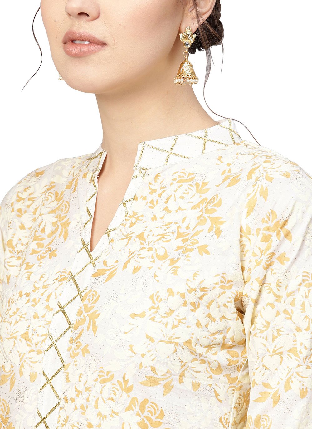 Casual Kurti Cotton Cream Print Kurtis