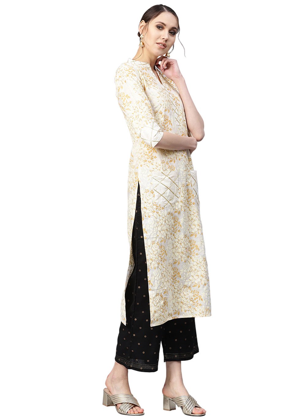 Casual Kurti Cotton Cream Print Kurtis