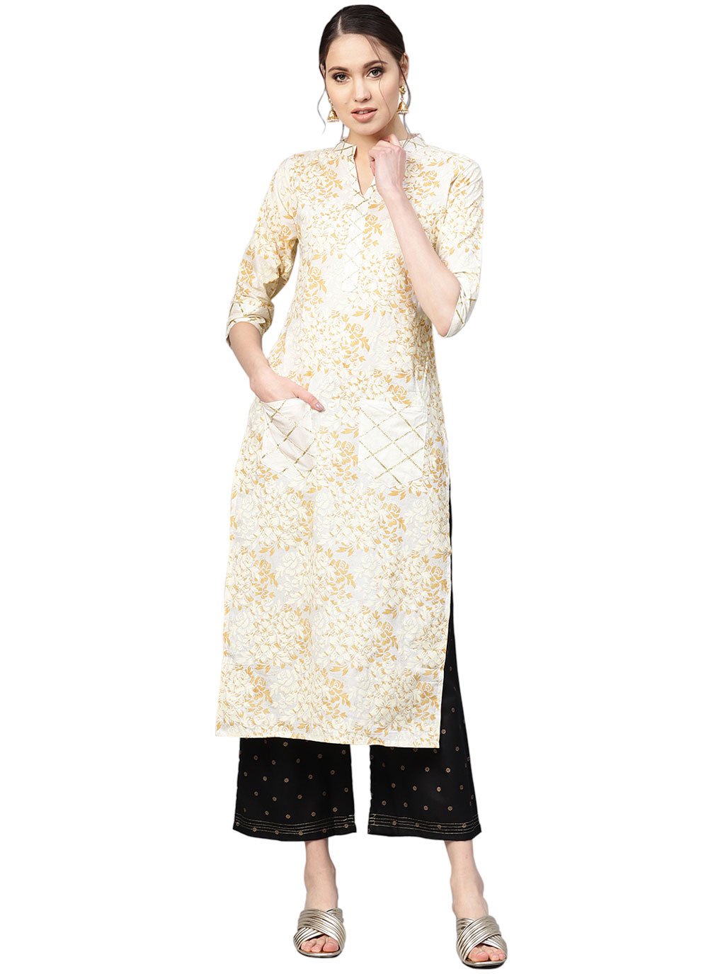 Casual Kurti Cotton Cream Print Kurtis