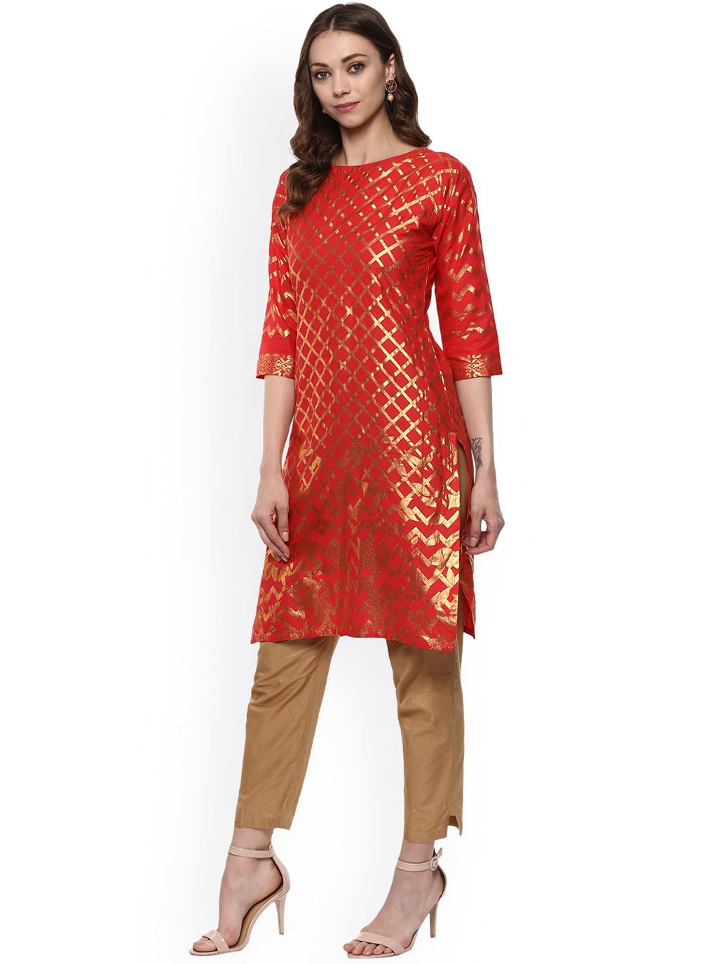 Casual Kurti Cotton Orange Print Kurtis