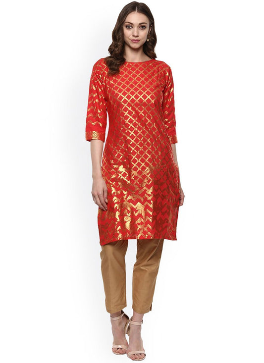 Casual Kurti Cotton Orange Print Kurtis