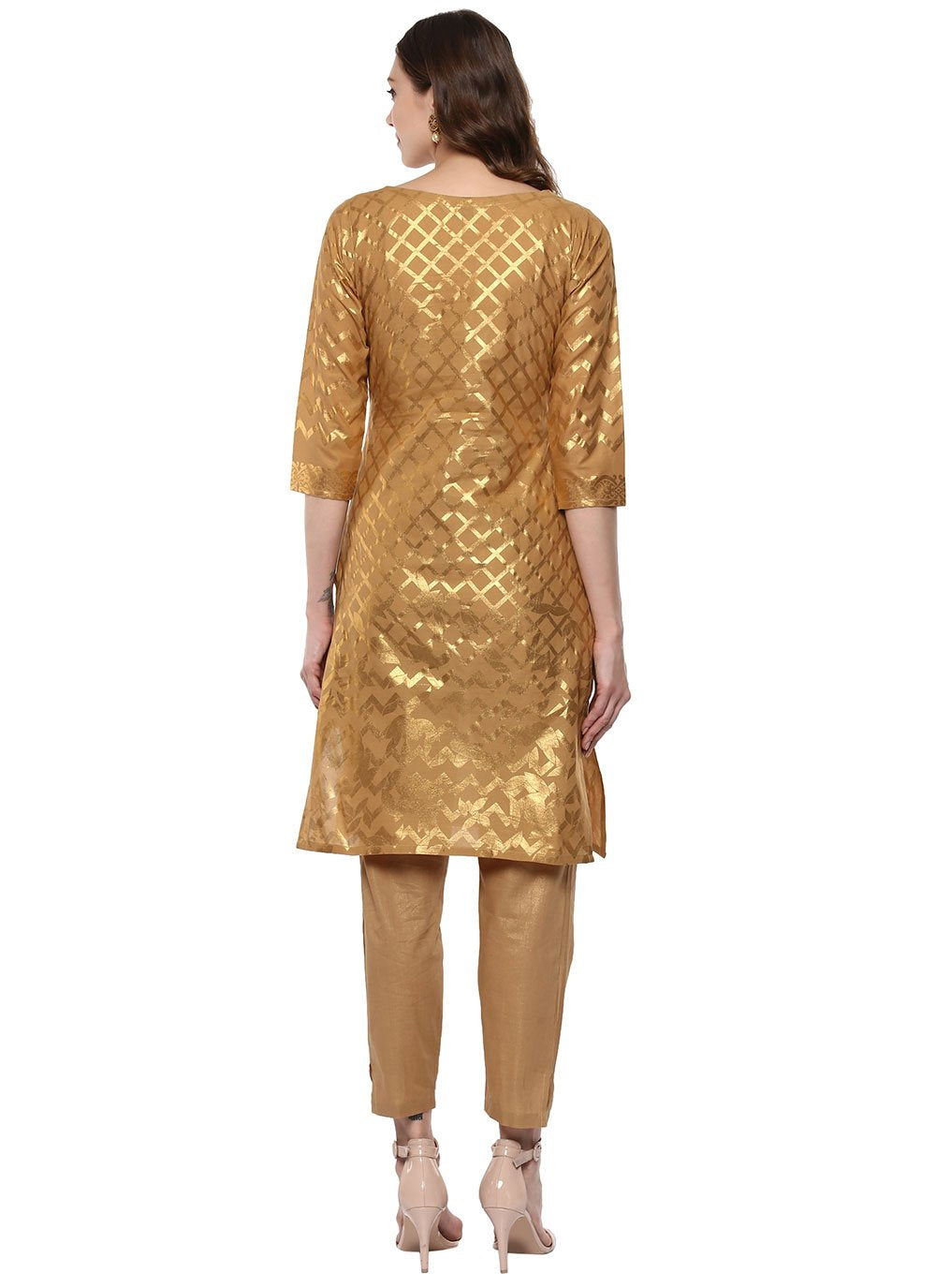 Designer Kurti Cotton Gold Print Kurtis