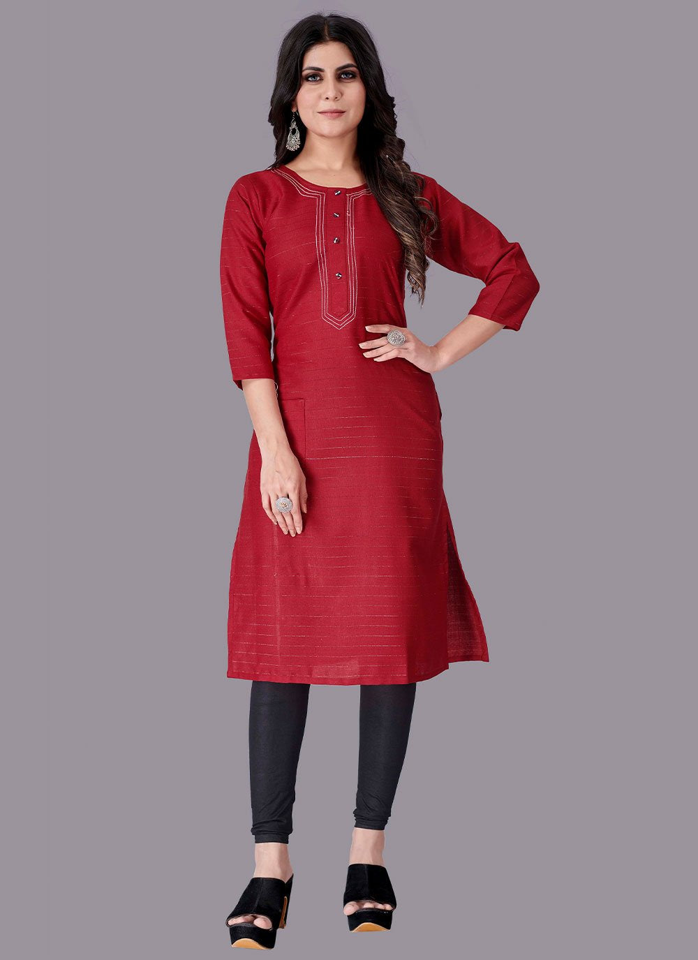 Party Wear Kurti Cotton Red Print Kurtis