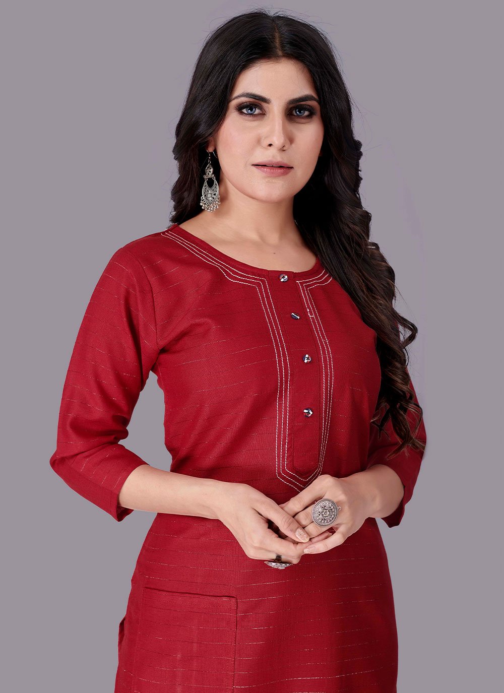 Party Wear Kurti Cotton Red Print Kurtis