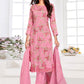 Salwar Suit Cotton Satin Pink Floral Patch Salwar Kameez