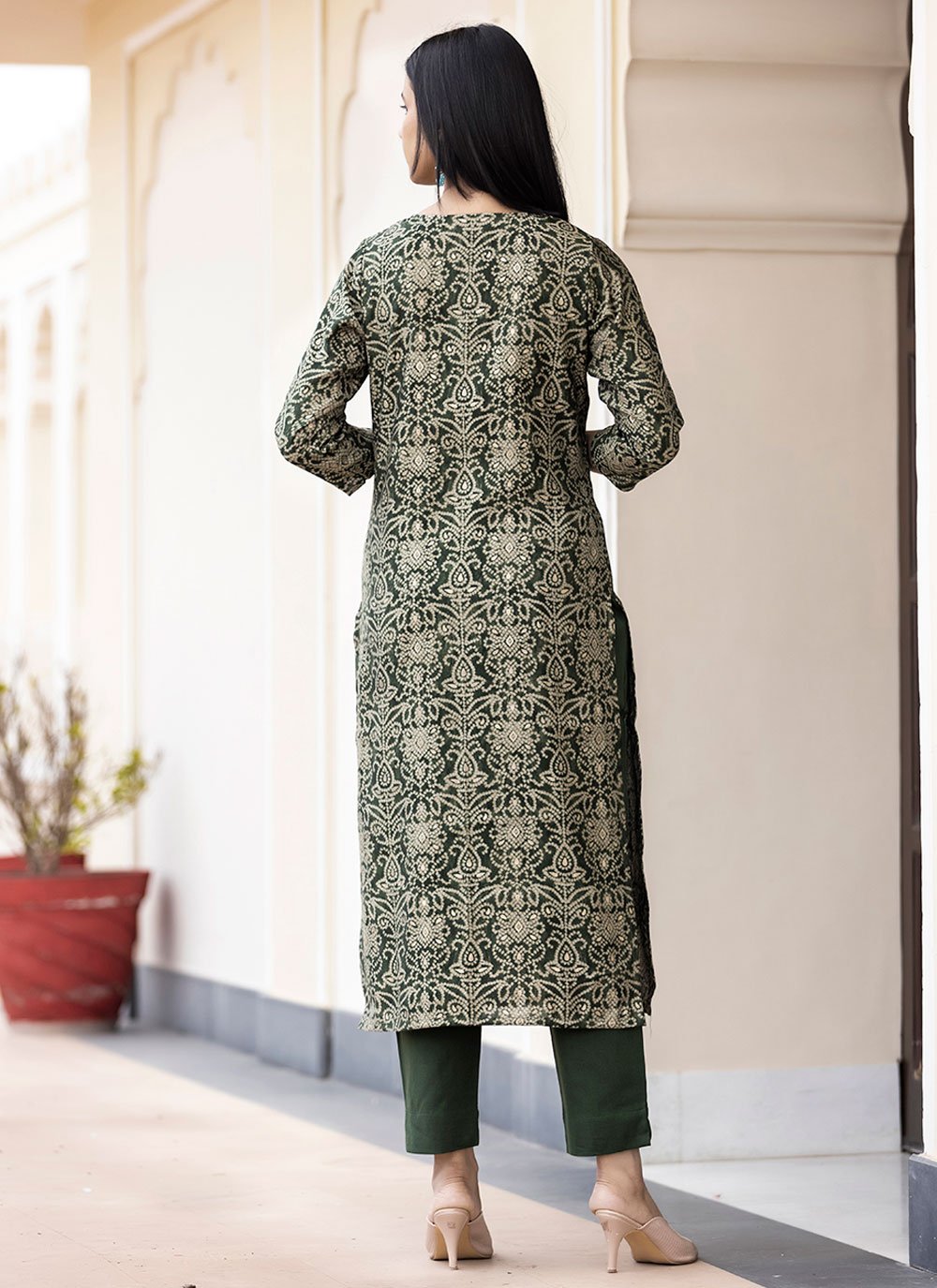 Salwar Suit Silk Green Print Salwar Kameez